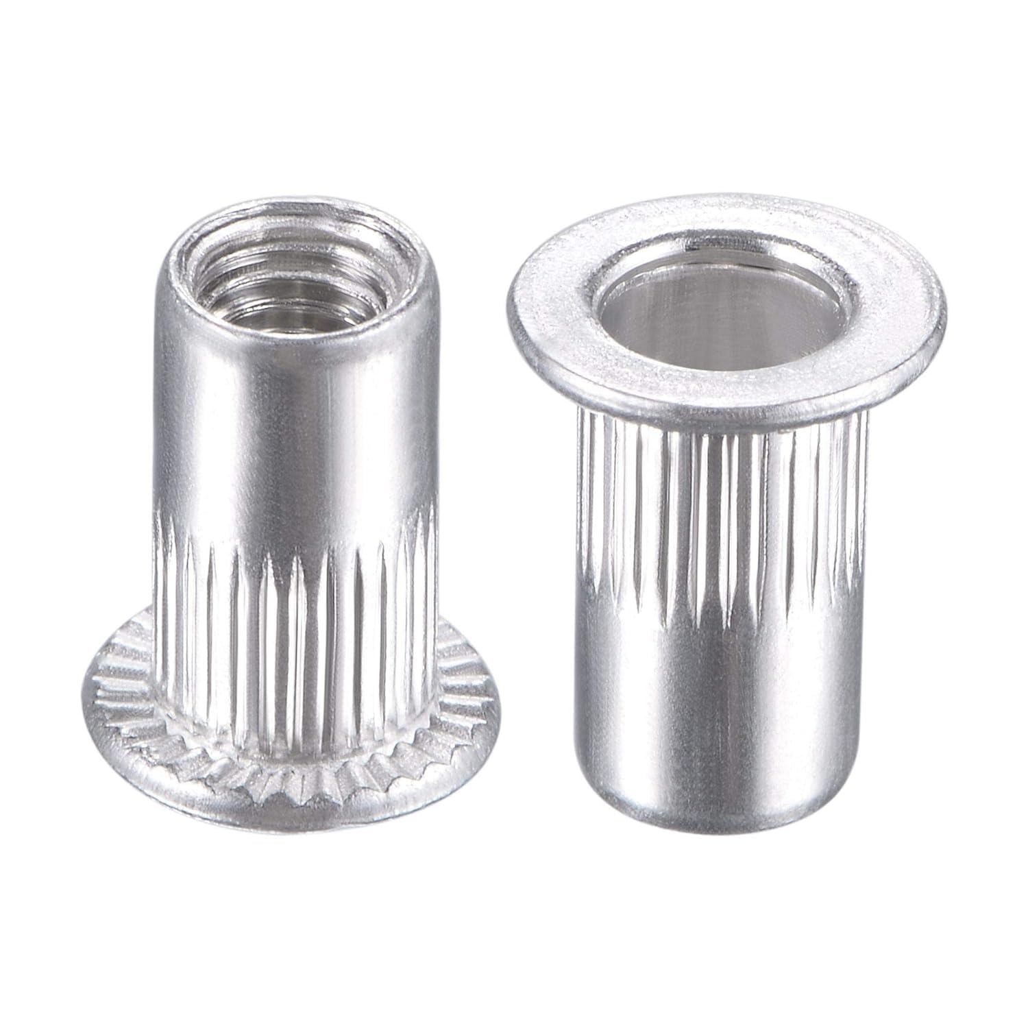 TA-VIGOR 50Pcs M4 Rivet Nuts, Aluminium Alloy Knurled Flat Head Threaded Insert Nut Silver for Automotive Furniture