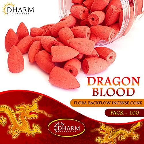 DHARM TRADES. Backflow Incense Cone(1 Inch) Pack of 100 (Natural Red) with Natural Dragons Blood Fragrance.