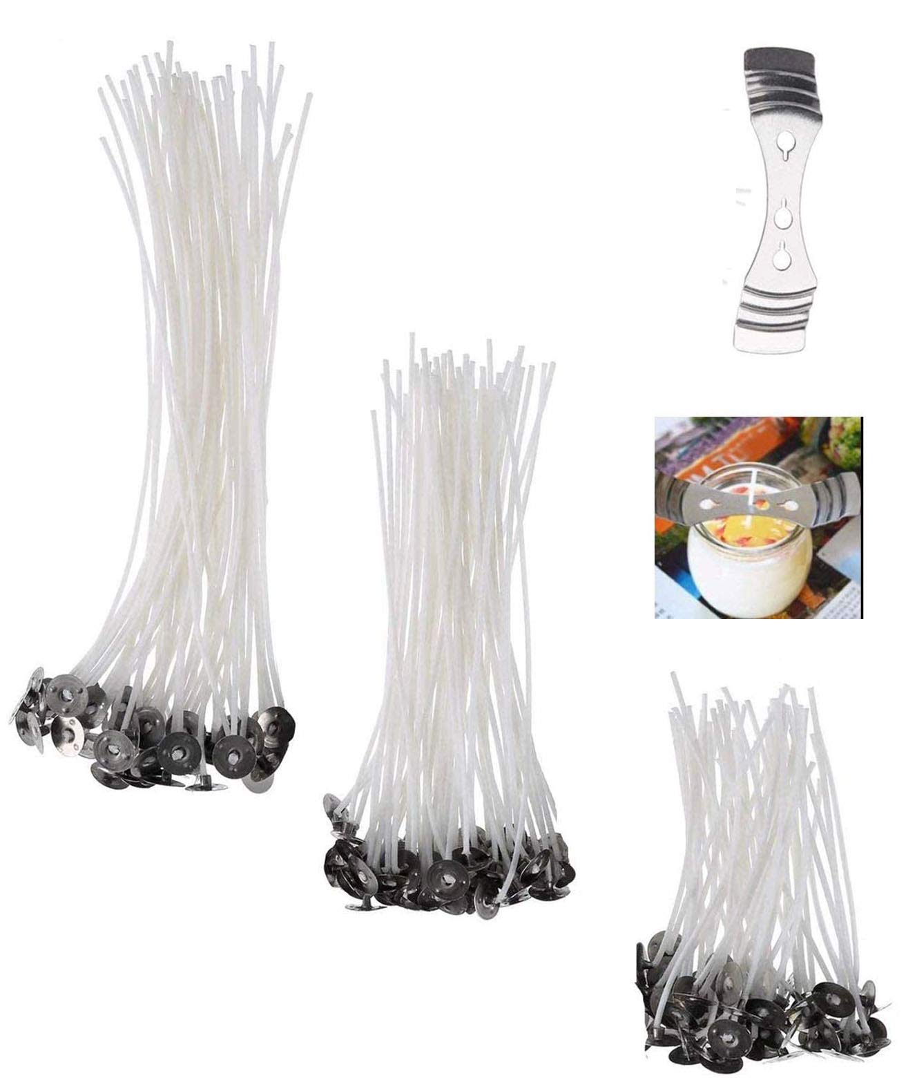 Yrlehoo 150x Candle Wicks Candle Making Kit with 1 Stainless Wick Fixed Holder for Handmade DIY Candle Making, 20cm/15cm/9cm