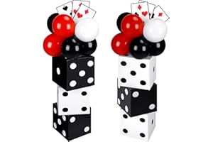 Vertintong 60 Pcs Large Dice Boxes Casino Themed Party Decorations Set 6 Pcs 11 Inch Casino Dice Boxes 6 Jumbo Poker Cards Accessory 48 Red Black and White Balloon for Las Vegas Game Night Party Decor
