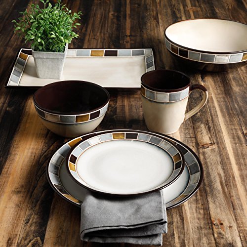 Gibson Elite Casa Gris Reactive Glaze 16 Piece Dinnerware Set, Cream and Grey