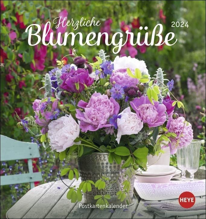 Blumengrüße Postkartenkalender 2024. Kleiner Kalender mit 12 traumhaften Fotos von Blumensträußen und Blüten. Zum Aufstellen oder Aufhängen. Blumen-Kalender 2024 mit Postkarten.