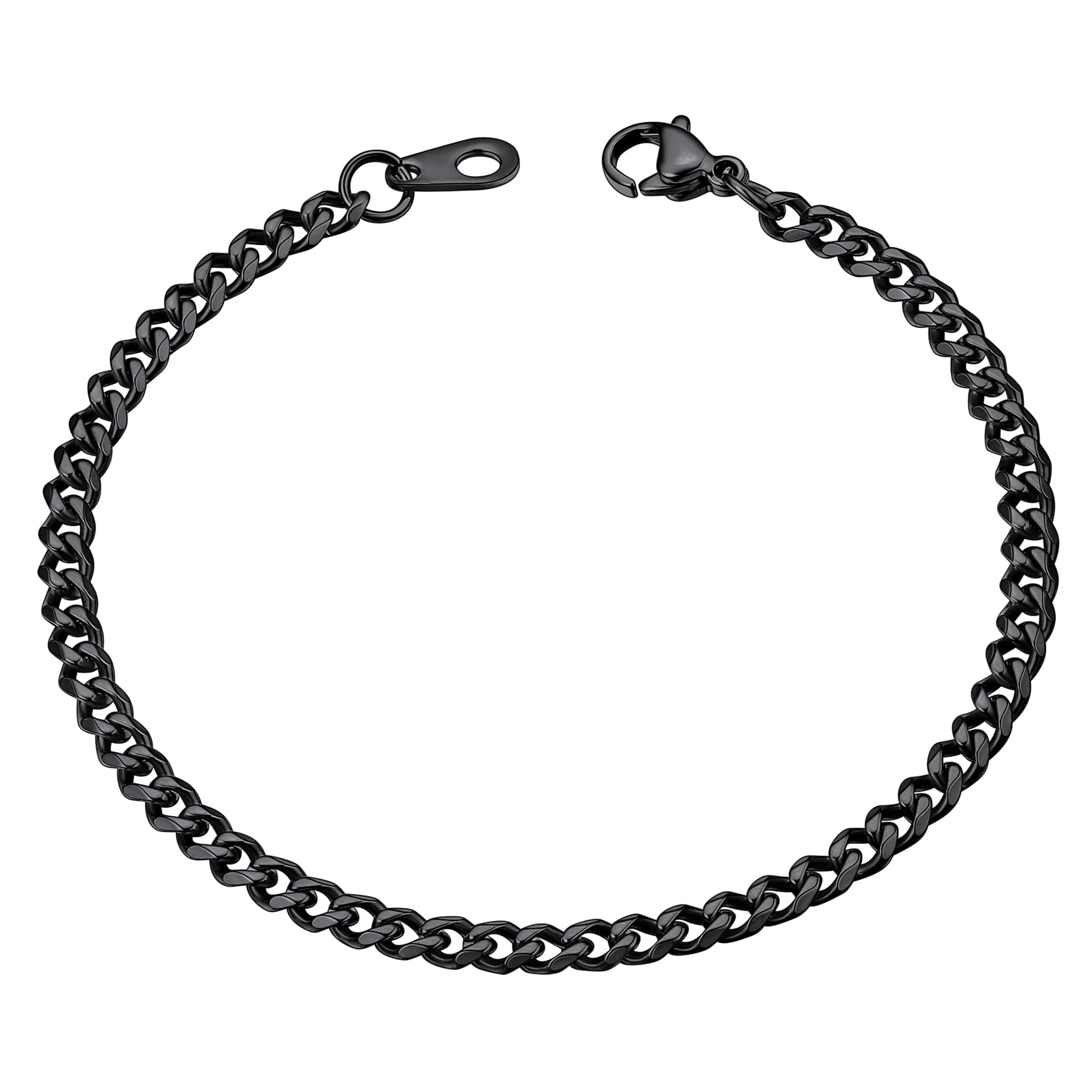 ChainsHouse Mens Cuban Link Bracelet Curb Bracelets Women Stainless Steel Black Chain for Men 3mm 19cm