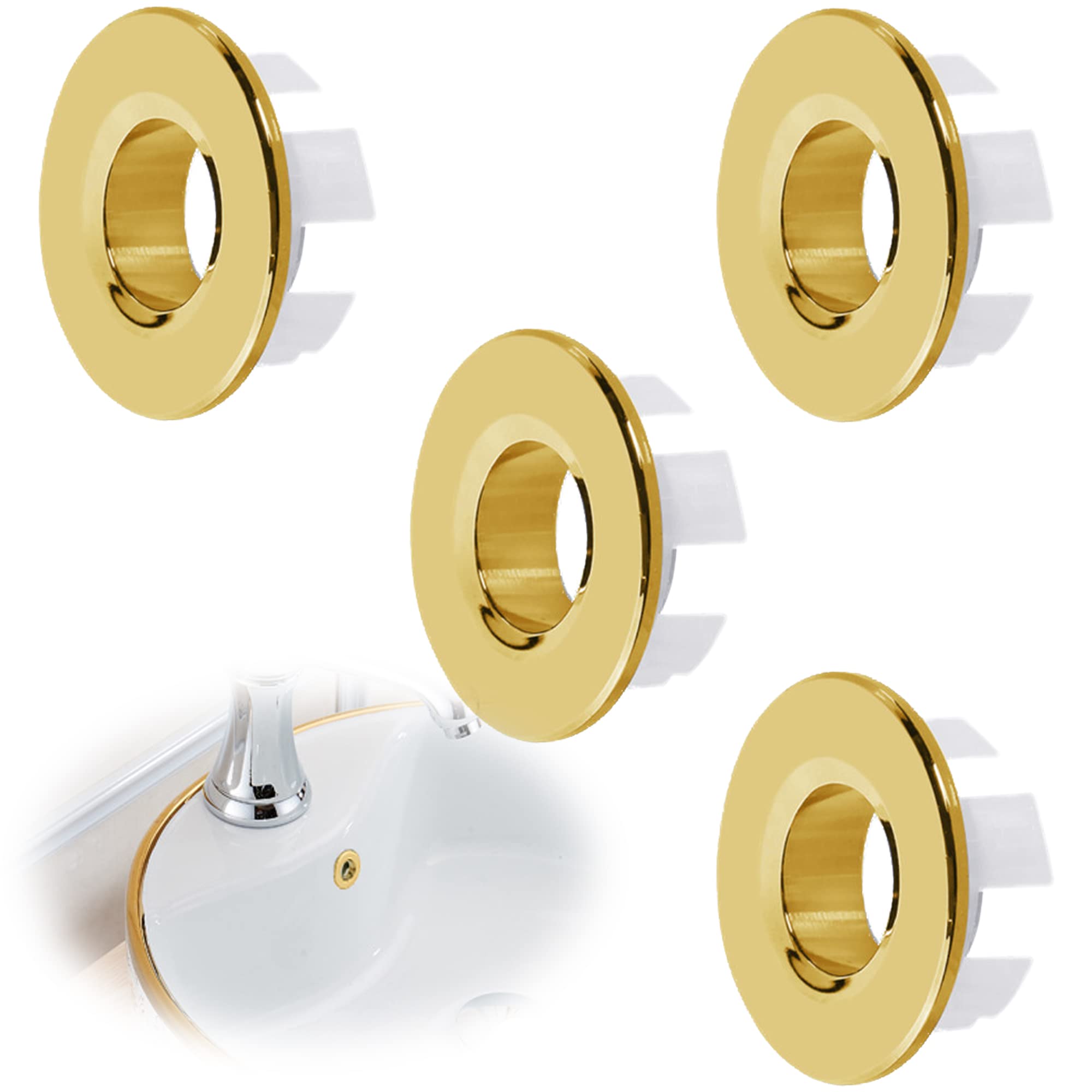 Hayaww 4 Pieces Round Overflow Cover, Sink Overflow Ring, Sink Overflow Cover, Sink Overflow Ring, Sink Overflow Rings for Bathroom, Kitchen, Sink Hole (Gold)