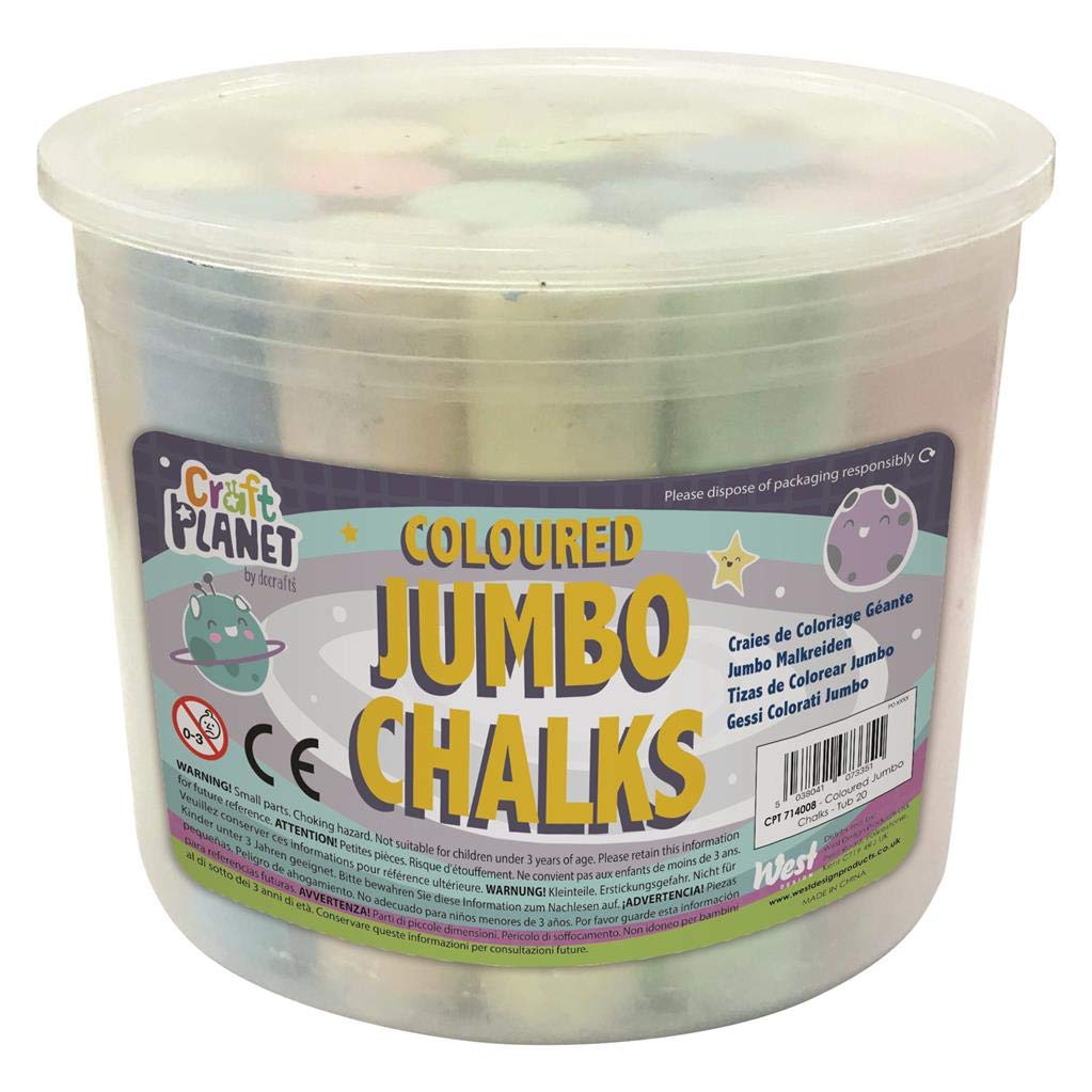 Craft Planet Jumbo Chalk, Multicoloured, Pack of 20, Art & Craft Fun, Kids, Drawing, Pavement, Playground, School, Home, Garden, Games, Paper