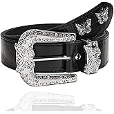 Bemous Black Western Leather Belts Rhinestone Buckle Belt for Women Cowgirl Belts for Jeans Pants