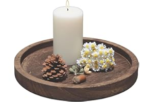 Wooden Tray - 10 Inch Round Rustic Decorative Tray and Candle Holder for Farmhouse Home Decor, Multi-Purpose Serving Tray for