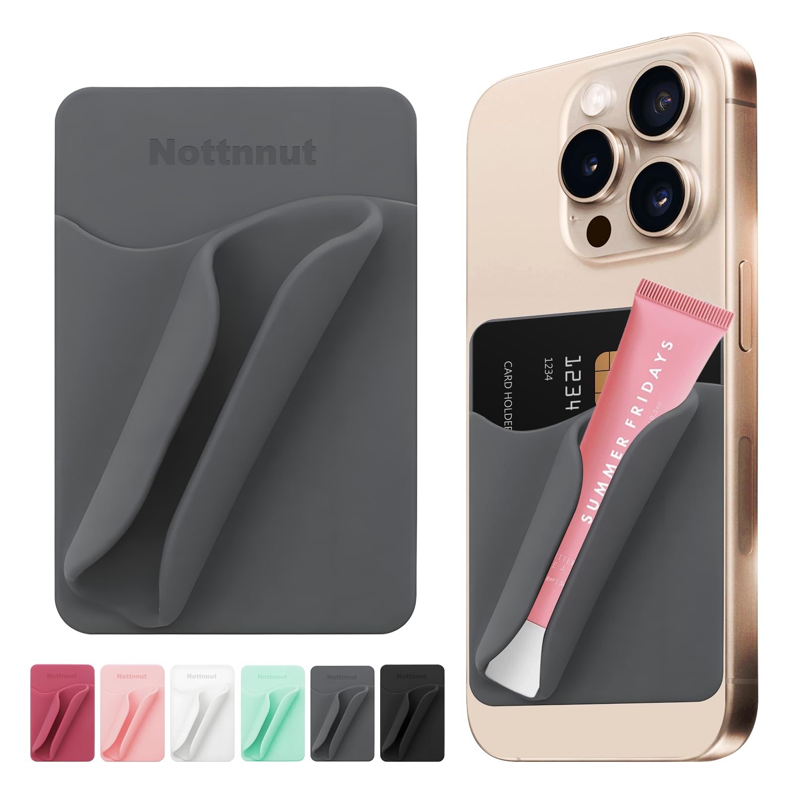 Photo 1 of Nottnnut Lip Gloss Holder Card Holder Phone Case Lipstick Lip Glaze Phone Wallet Stick On Silicone Cell Phone Card Holder and Lip Balm Holder for iPhone and Android Phones