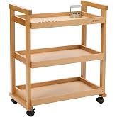 MEEDEN Rolling Art Supply Cart: Solid Beech Wood 3-Tier Storage Trolley | Wheeled Movable Organizer - Roomy Storage - for Adult Artists, Craft, Office &amp; Studio