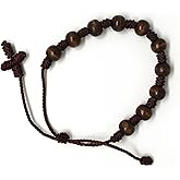 Sacred Denarius Bracelet Handmade Wood Beads Adjustable Size by Zaraleas (Brown)