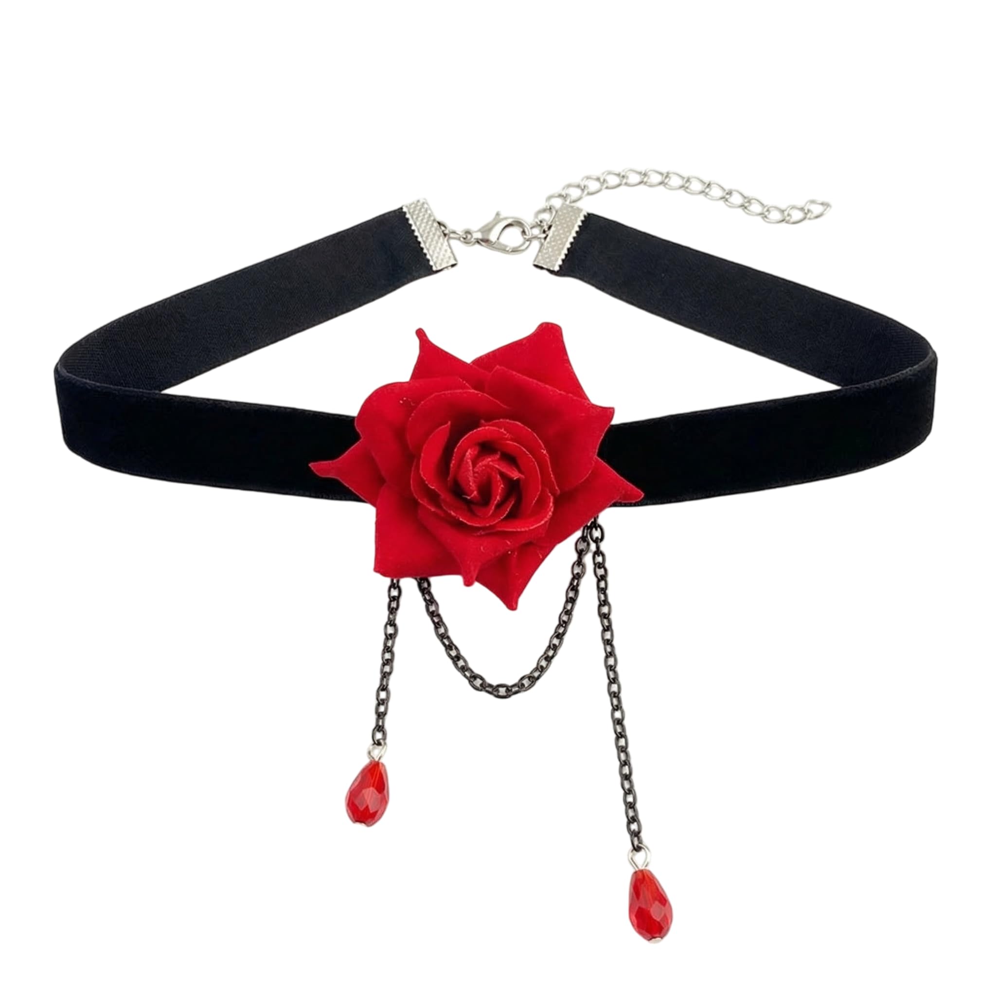 Happyupcity 1PCS Elegant Retro Rose Flower Collarbone Pendant Chain Clavicle Necklace Gothic Lolita Lace Collar Choker Ornament for Wedding Halloween Party Costume Decor