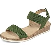 VJH confort Women’s Flat Sandals Open Toe Elastic Ankle Strap Slip on Comfy Low Wedge Sandals