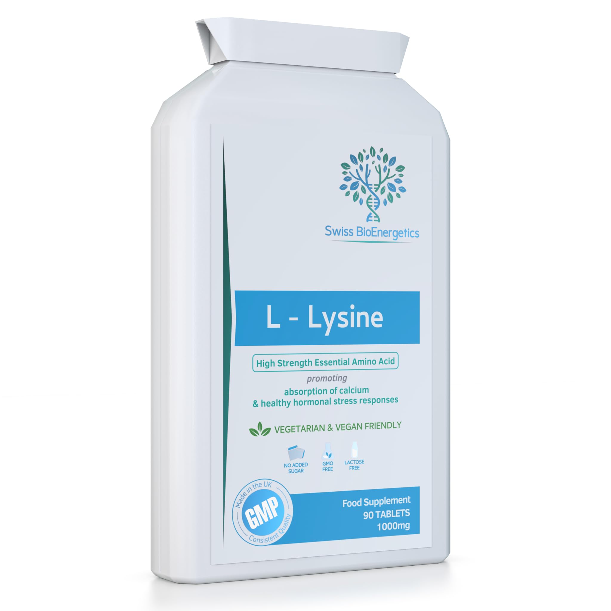 L-Lysine Tablets 1,000mg 90 Tablets - High Strength Essential Amino Acid Promoting Absorption of Calcium and Healthy Hormonal Stress Responses