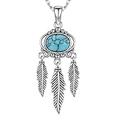 Midir&Etain Boho Feather Necklace 925 Sterling Silver Vintage Native American Protection Jewelry Gifts for Women
