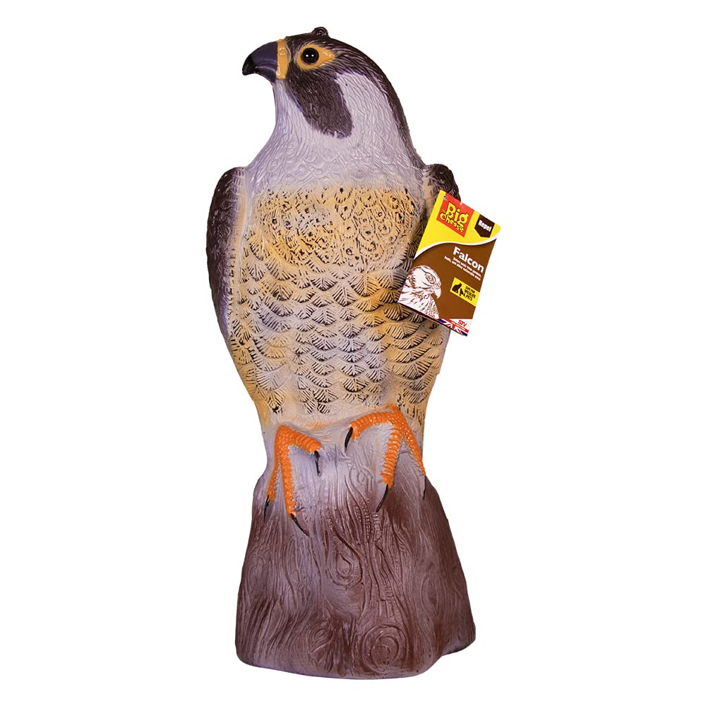 The Big Cheese Standing Falcon Life-like Decoy Deterrent, Scares Birds from Gardens and Buildings, Beige