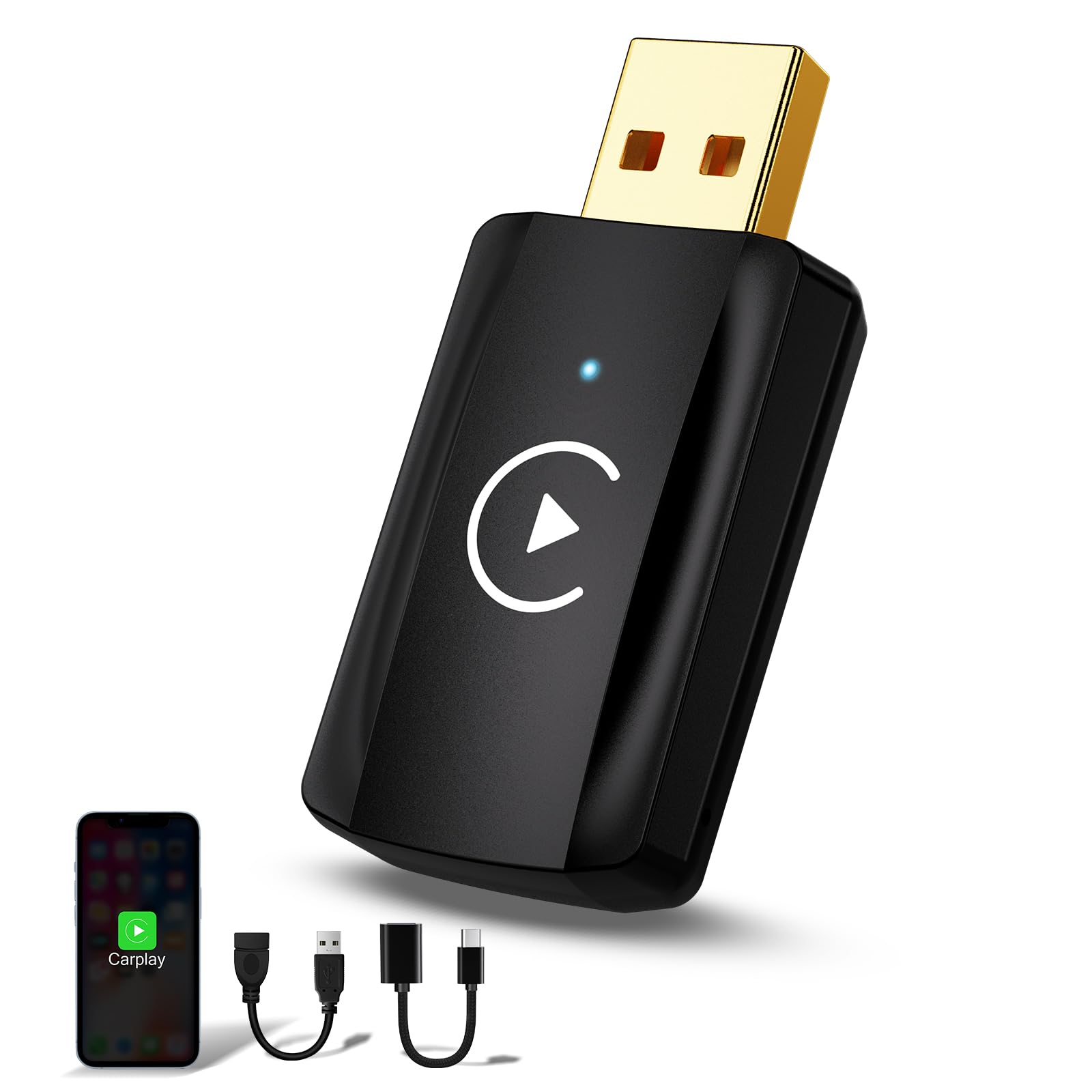MSXTTLY Carplay Wireless Stick U2C-AIR 3.0, Mini Wireless Carplay Adapter for Cars, 5GHz WiFi USB C/A, Black