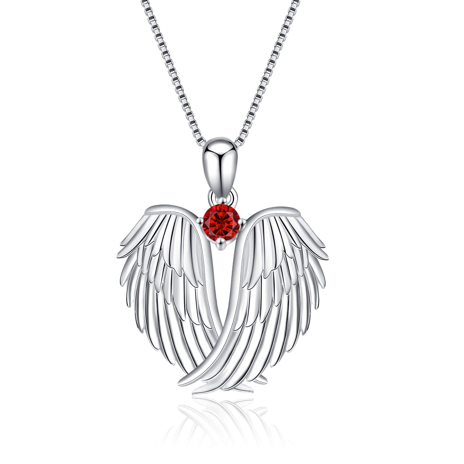 VONALA Guardian Angel Wings Necklace Sterling Silver Pendant with Sparkle Cubic Zirconia Jewellery For Women Girls Birthday Gift Birhstone January