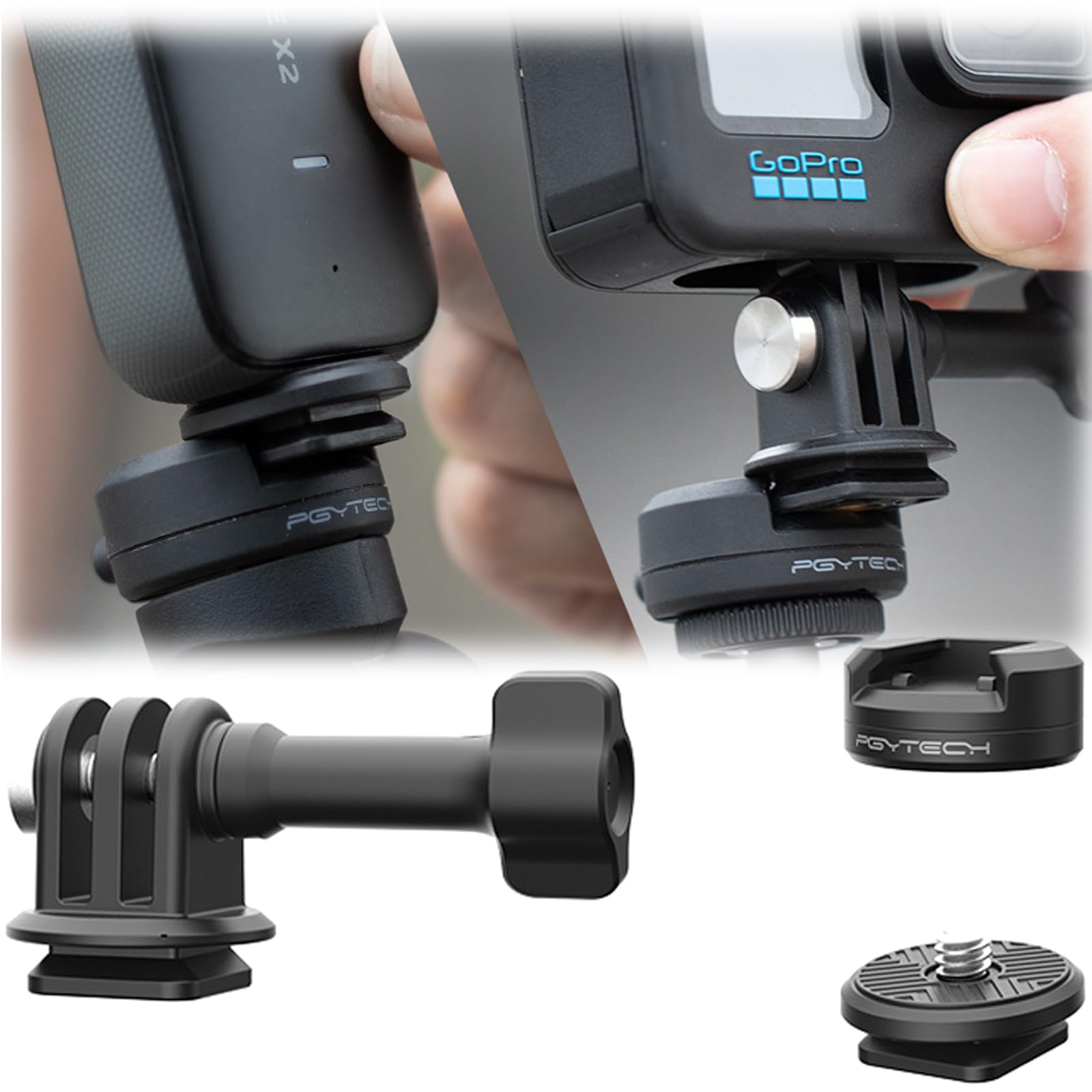 PGYTECH Adapter for Gopro 11/OSMO Action 4 3/Insta360 GO 3/X3/ONE X2 CapLock Action Camera Quick Release Set/Ball-head Quick Release Set Accessories (1/4" Interface)