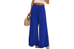 YESNO Women Summer Boho Palazzo Pants High Waist Wide Leg Floral Casual Cotton Lounge Trousers with Pockets PP0