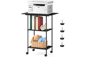 Luplom Black Modern Printer Stand with Storage 3 Tier Rolling Cart, Large Printer Table for Home Office, Multi-Level Storage, Compatible with Printers, Scanners, Office Supplies