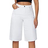 roswear Women's Baggy Jorts Long Bermuda Jean Shorts Wide Leg Stretchy High Waisted Denim Shorts