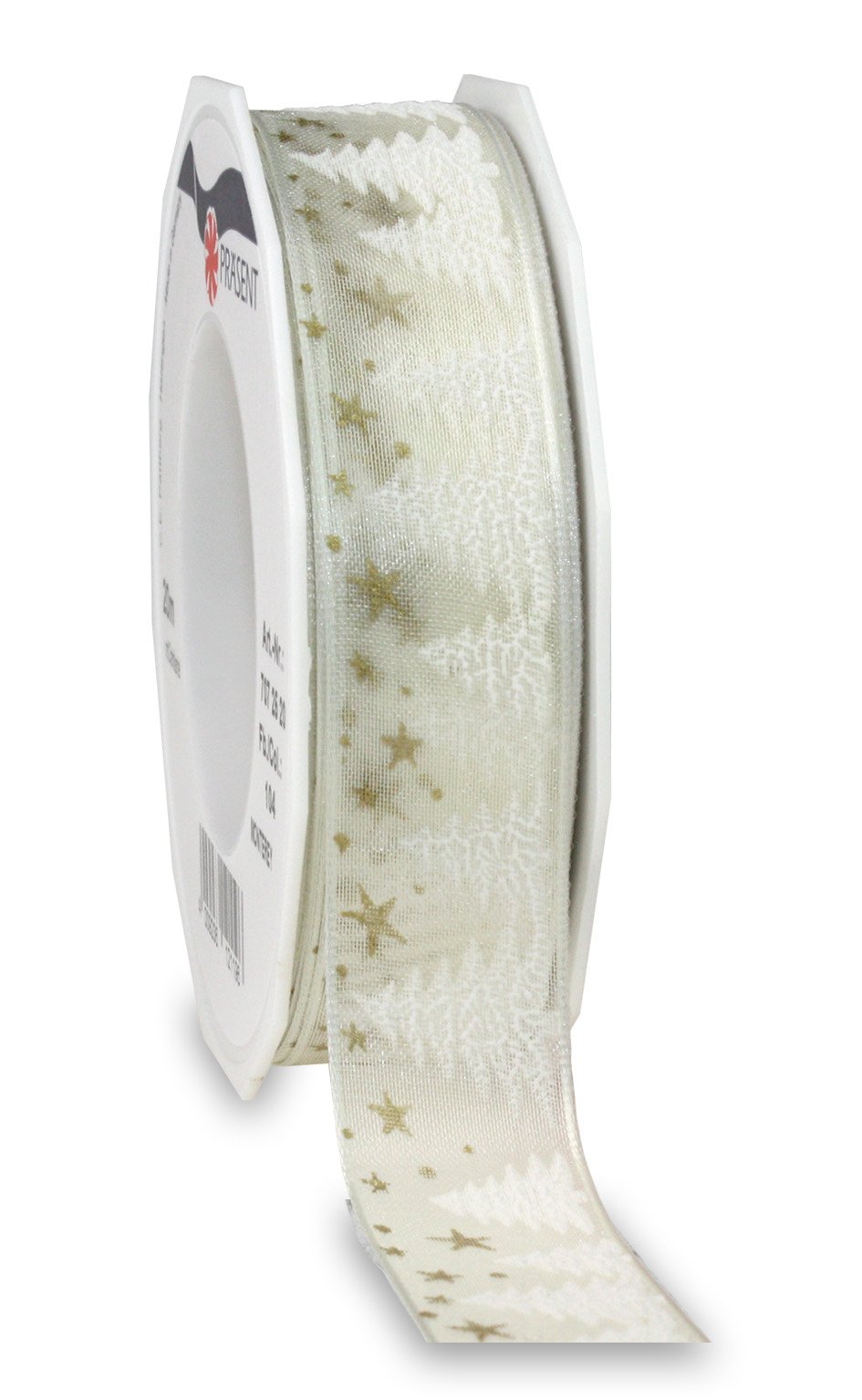 Präsent - Monterey Printed Organza Ribbon Cream 20-m-Roll 25 mm width