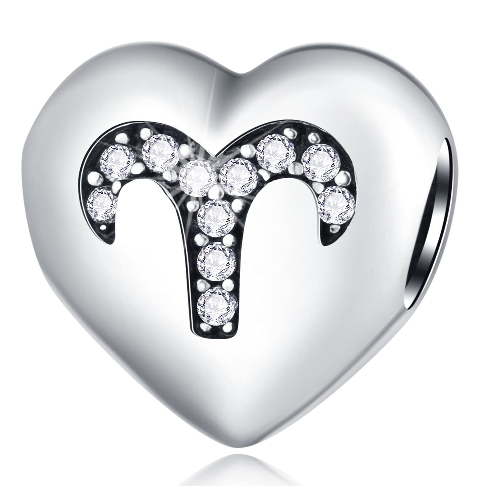 Aries Zodiac Sign Charms, fits Pandora Birthday Bracelet, 925 Sterling Silver Heart Beads I Love My Constellation with CZ, Ari Star Symbol Horoscope Gifts for Mum/Friends/Sister