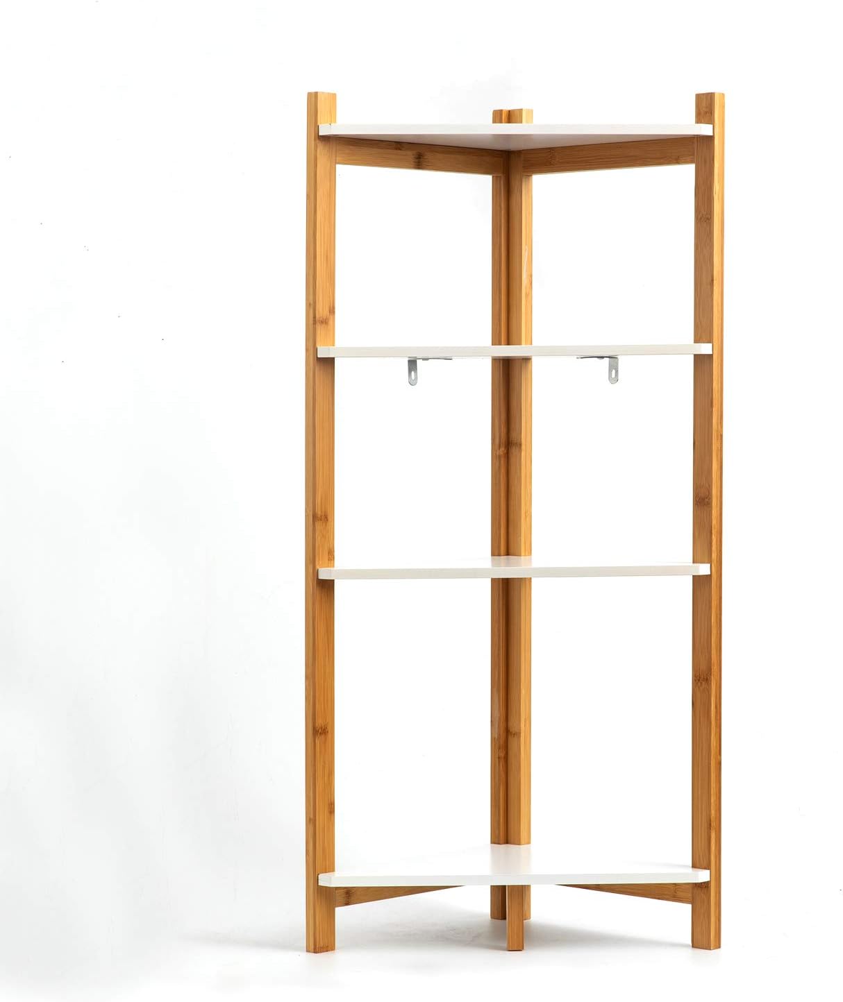 ASPECT Tess White & Bamboo Corner Shelf/Bathroom Freestanding Storage