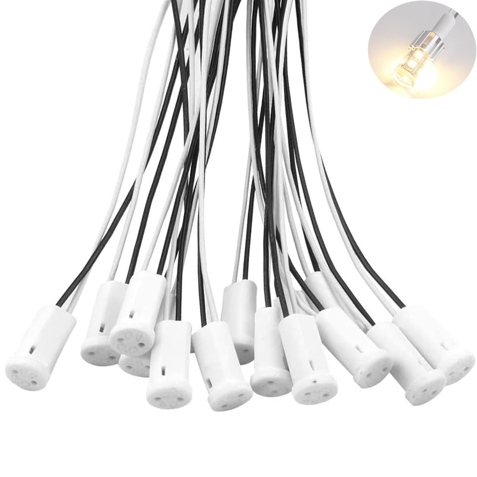 Ieron 20 Pieces G4 Wire Connector Socket, Bulb Base Ceramic G4 Lamp Holder 12V for Halogen Incandescent LED Socket Black and White Wire 20cm Lamp Sockets