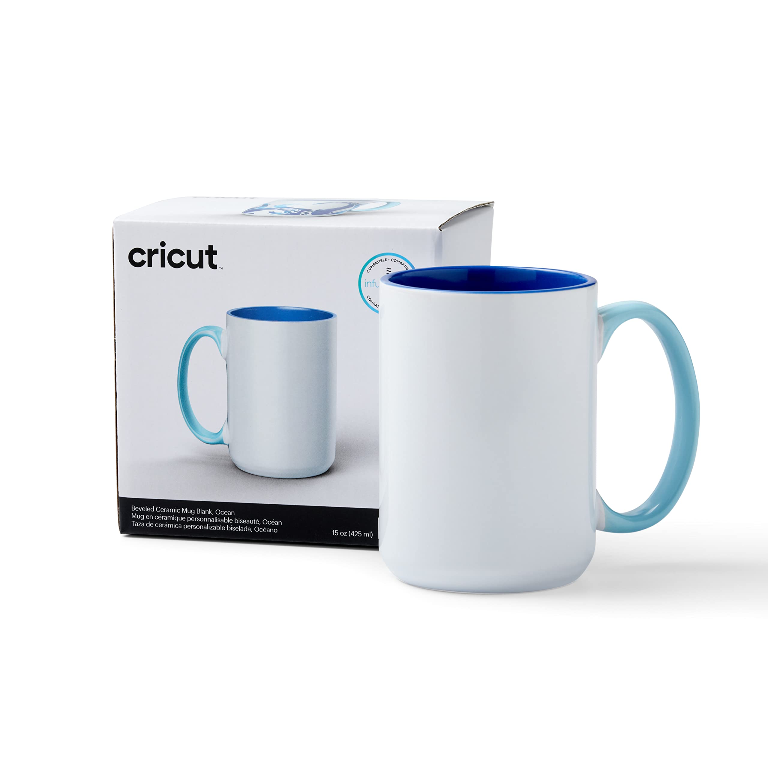 Cricut Beveled Ceramic Blank Mug | Ocean | 425ml (15oz) | 1 x Infusible Ink Sublimation Mug | for use with All Cutting Machines