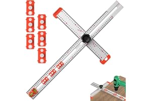 ELEFOCUS 4-in-1 Drilling Positioning Ruler, Multi Angle Measuring Ruler, T Square Ruler Woodworking Ruler,Cabinet Hole Drilling Template (SI White 1+6)