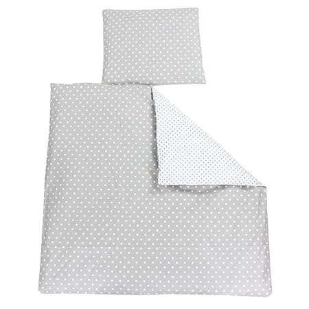 TupTam Unisex Baby Bettwäsche Wiegenset 4-teilig, Farbe: Tupfen Weiß/Tupfen Grau, Größe: 80x80 cm