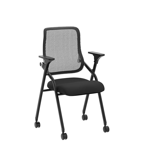 BROBRIYO PRO, STACKABLE & FOLDABLE CONFERENCE ROOM CHAIRS WITH 2X THICK CUSHION, LUMBAR SUPPORT, ARMREST – MESH BOUNCING BACK FOR OFFICE MEETING, CONFERENCE, TRAINING ROOM CHAIR 1 PACK
