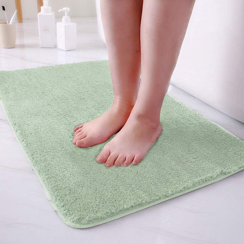 Lekesky Water Absorbent Bath Mat Non-slip Rubber Back Bathroom Rug Machine Washable, Mint Green, 80cm x 50cm