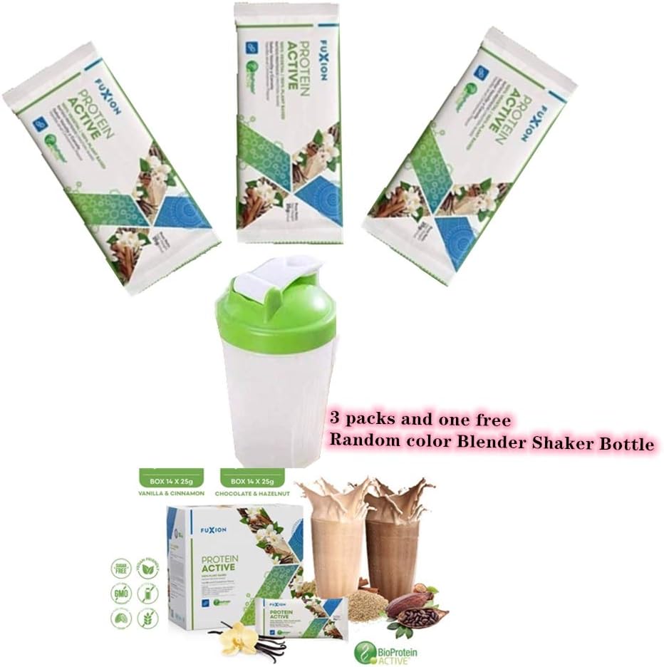 FuXion Protein Active Fit Nutritional Shake Mix Vanilla - 100% Plant Based w. BioProtein & Enzymes - Low Carb/Non GMO/Non Dairy/Gluten Free/Sugar Free - 3 Sachets w. Blender Bottle (Color May Vary): Health & Personal Care