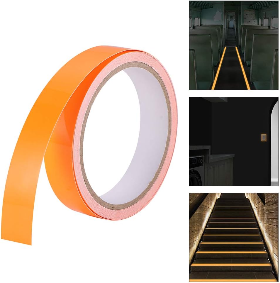 Reflective Glow Tape, DDSKY Glow in The Dark Tape, 2cm x 5m Removable Luminous Tape Fluorescent Glowing Dark Striking Warning Tape for Safety Markers Stairs Exit Sign, Orange