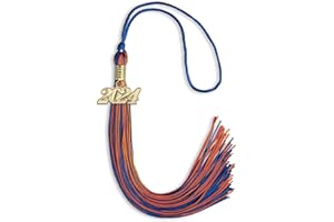 Endea Graduation Mixed Double Color Tassel with Gold Date Drop (Royal Blue/Orange, 2024)