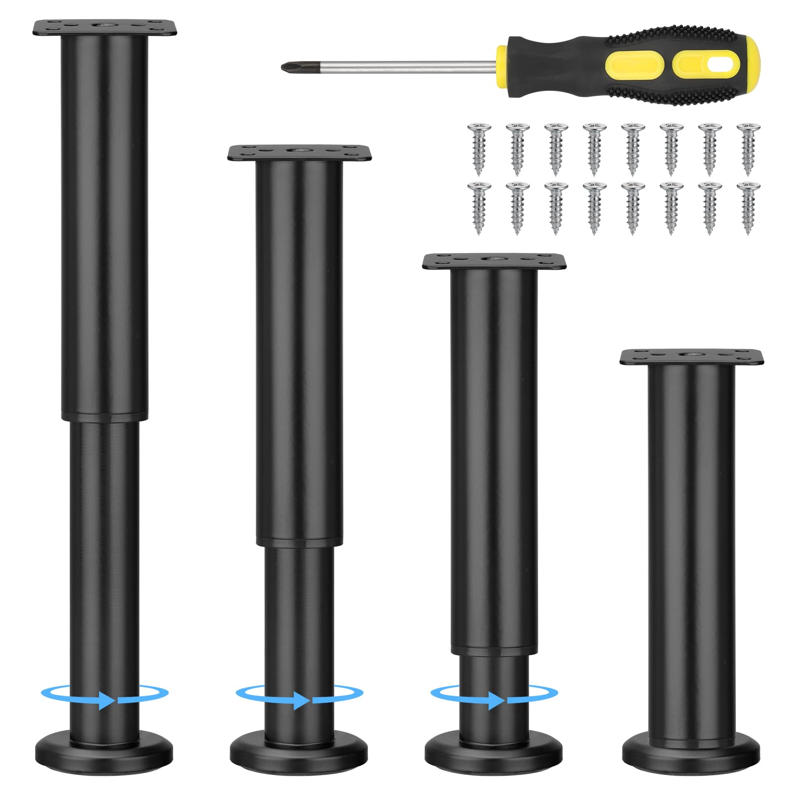 Zocipro 4Pcs Furniture Legs, Heavy Duty Black Adjustable Cabinet Legs 18-30cm with 16 Screws, Metal DIY Furniture Replacement Support Feet Legs for Sofa Table Chair Desk Kitchen Cupboard