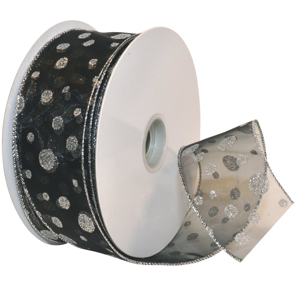 Morex Ribbon Glitter Dots Ribbon, 2.5" x 50-Yd, Black/Silver