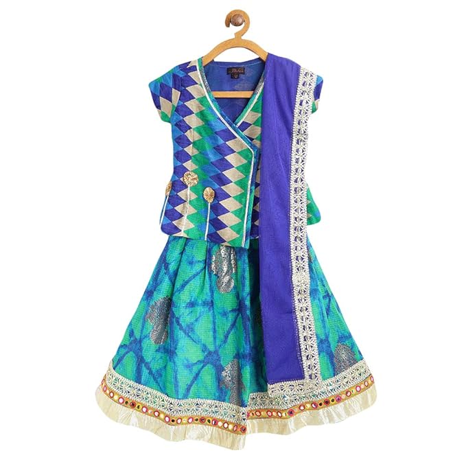 Peaches By Hopscotch Baby Girls Cotton Printed Embroidelehenga And Blouse With Dupatta Set in Blue Color