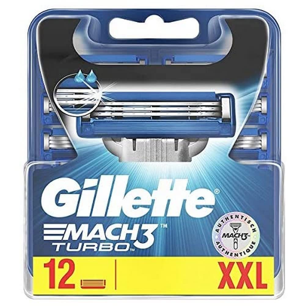 Gillette Mach3 Turbo Razor Blades for Men (Pack of 12)