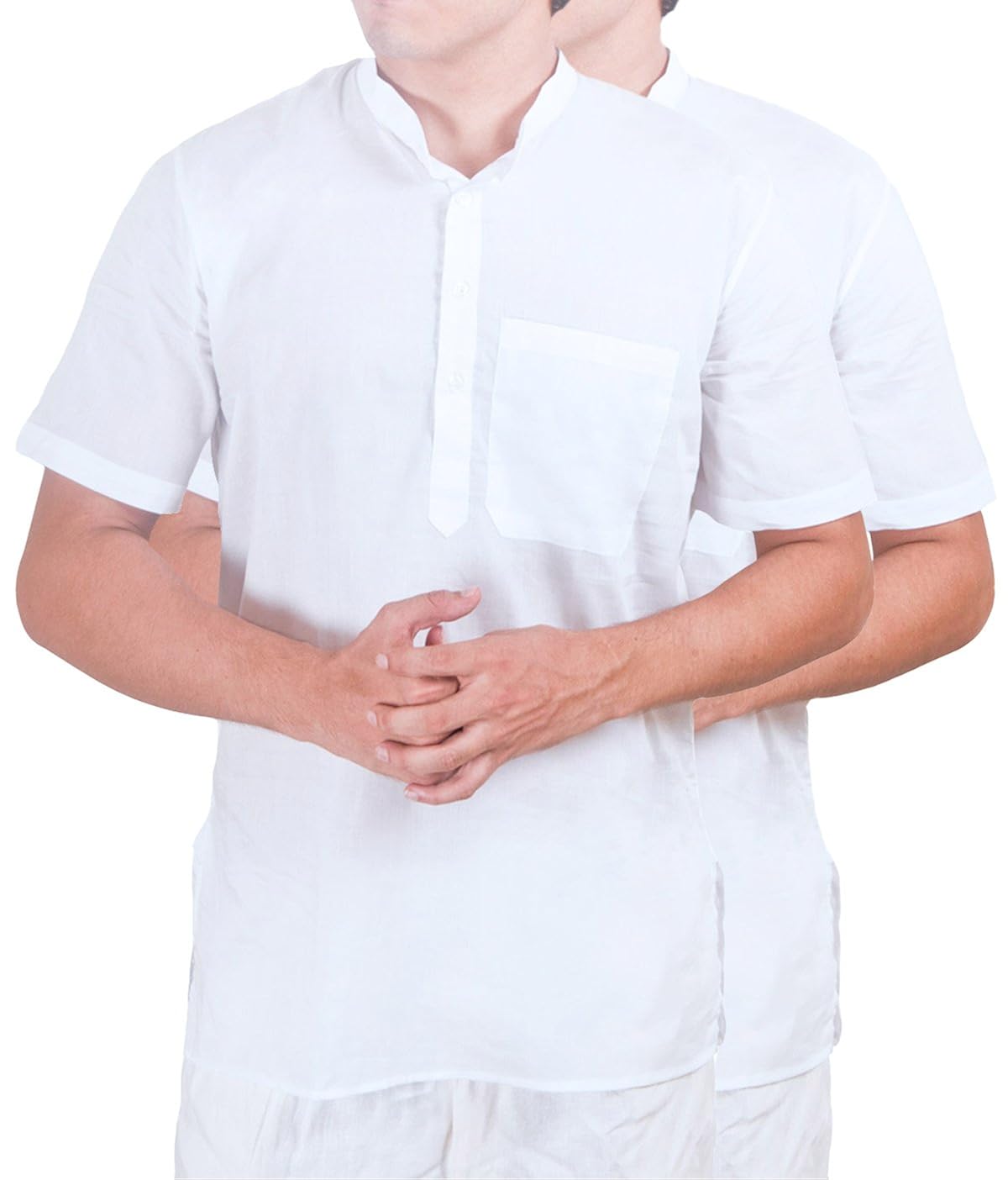 rajubhai hargovindas men's white superfine cotton short kurta (mandarin collar) | pack of 2 |