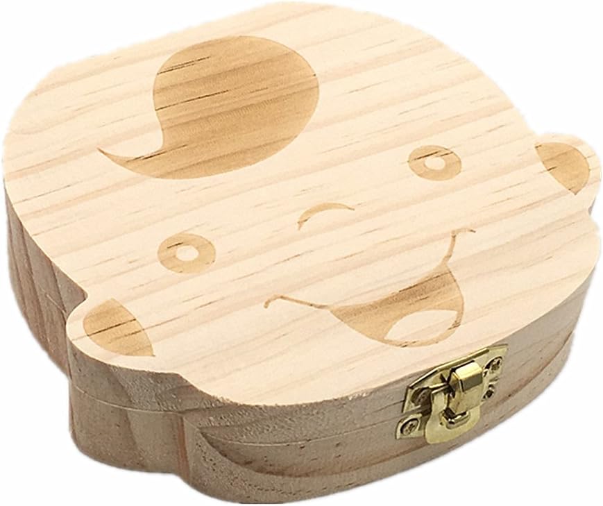 Kinteshun Baby Milk Teeth Preservation Wooden Box,Tooth Fairy Box Deciduous Souvenir Organizer(1pc for Boy)