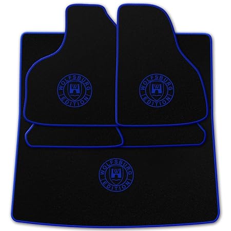 Autoteppich Stylers (Mit Farbauswahl Q100) Passform Auto Fußmatten + Kofferraumteppich mit Druck Wolfsburg Edition (WOB) und 