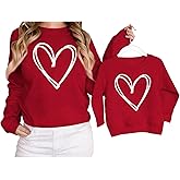 BOUTIKOME Mommy and Me Valentines Outfits Love Heart Graphic Family Matching Sweatshirt Long Sleeve Pullover Shirt Top
