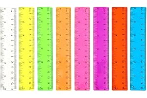 8 PCS 15 cm / 6 Inch Clear Plastic Colorful Rulers See Through with Inches Centimeters Lightweight Small Ruler School Office 