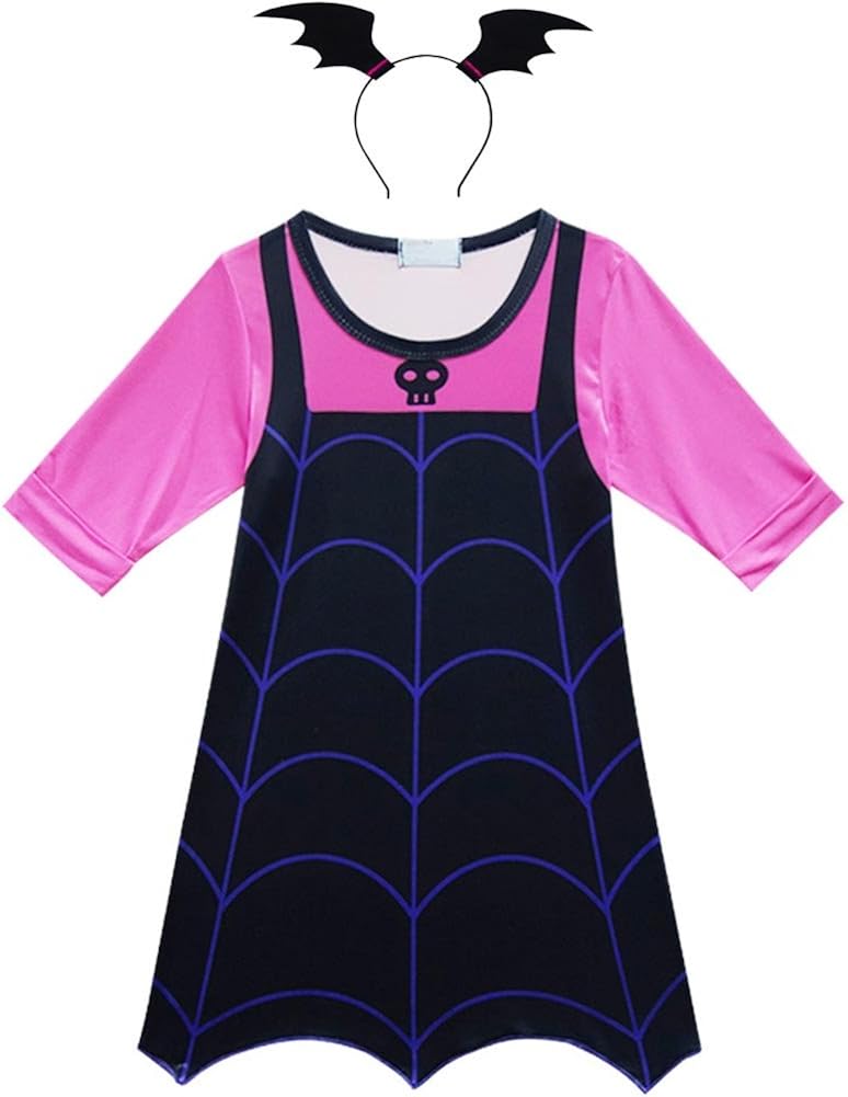 KUFV Girl Print Cartoon Deisign Half Sleeves Costumes Dress For Party Celebration