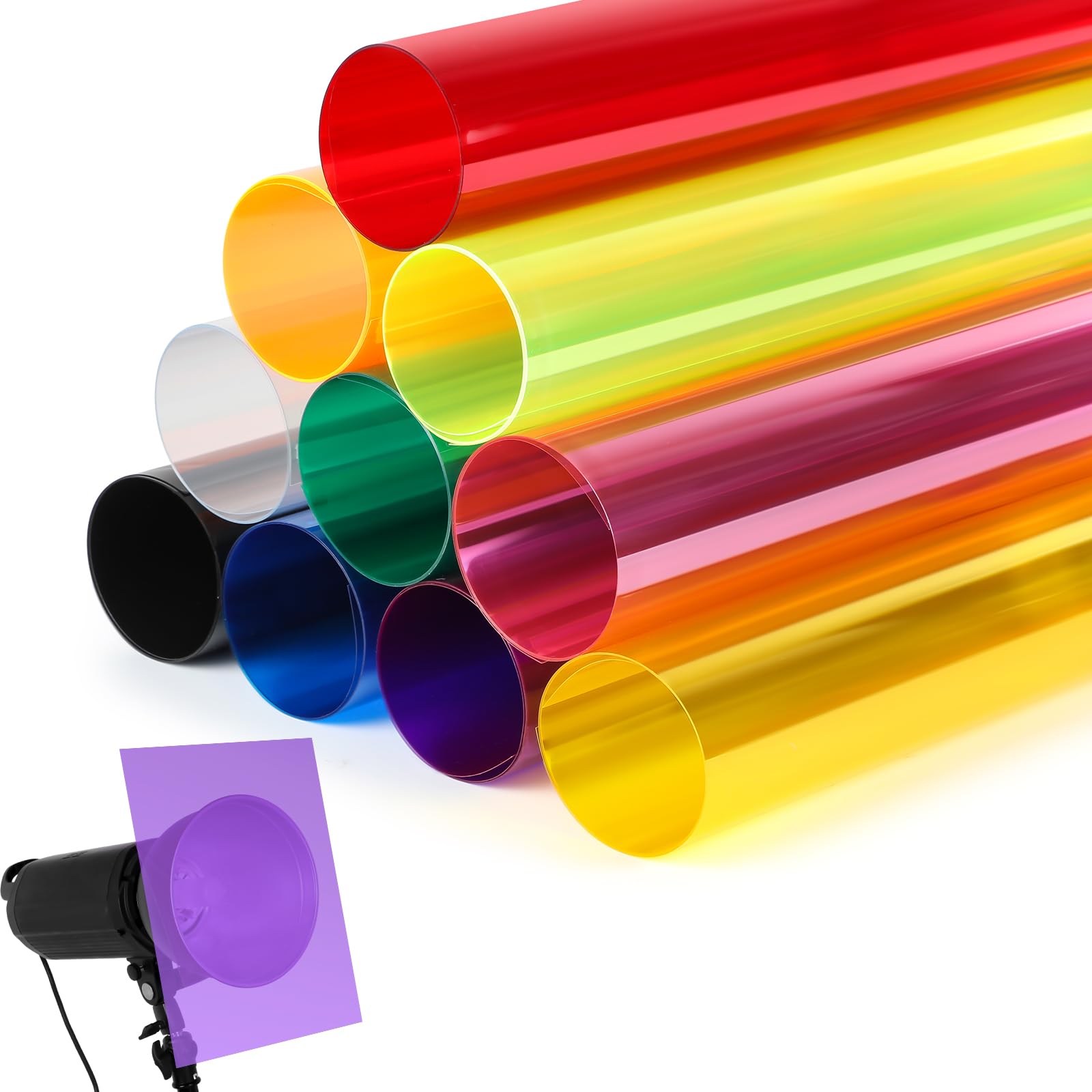 Photo 1 of Nezyo 10 Pcs 16 x 30 Inch Colored Gel Light Filter Color Correction Light Gel Transparency Film Plastic Sheets Suitable for LED Light Photo Studio Camera Light Film, 10 Colors