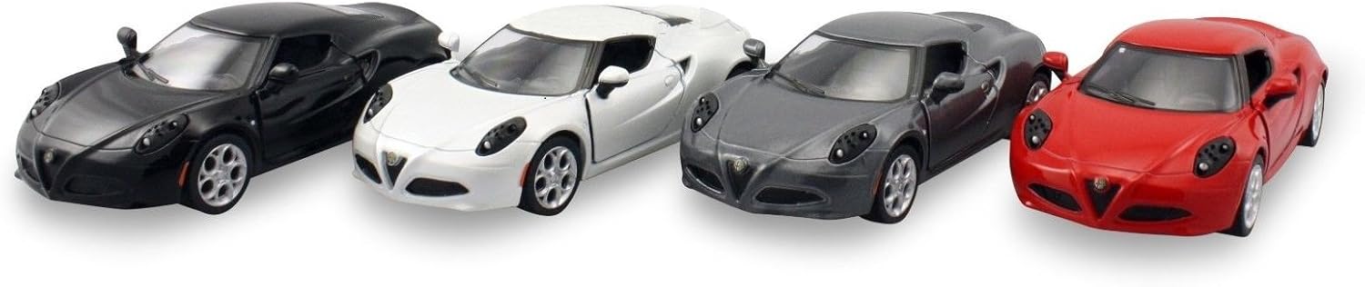KiNSMART Set of 4: 2013 Alfa Romeo 4C 1: 32 Scale (Red, Black, Gray, White) Toy, Multicolor