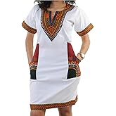 Women's Bodycon Dashiki African Midi Dresses Bohemian Vintage Club Dress with Pocket